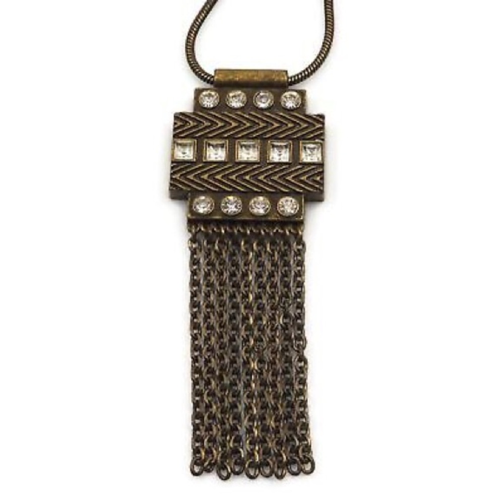 Lia Sophia Brass Rhinestone Tassel Necklace